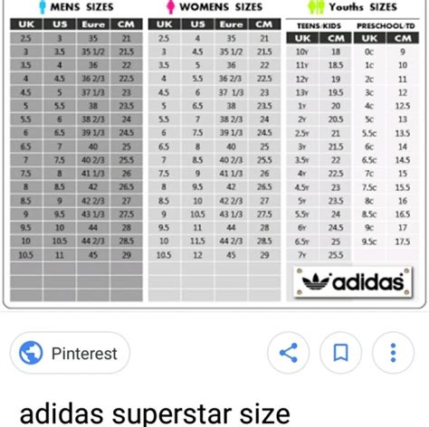 adidas superstar size chart.